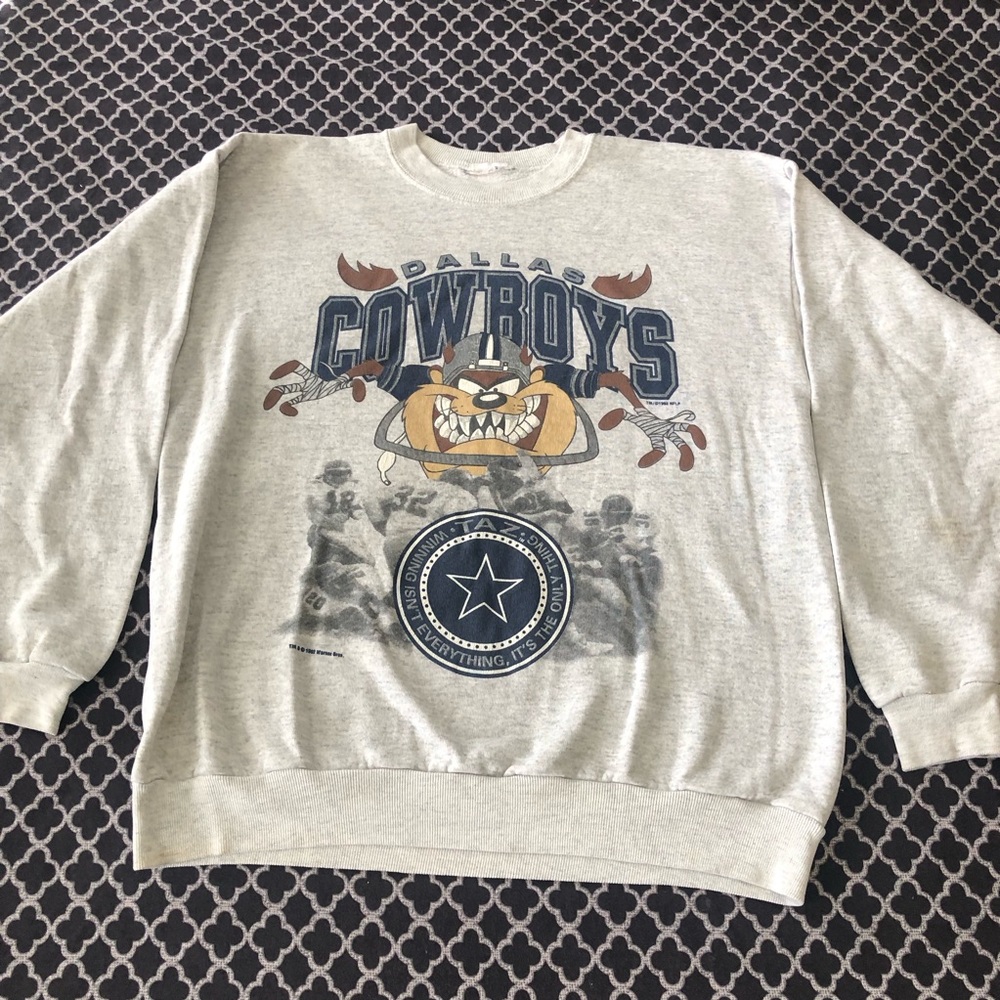 VTG 90s Artex Dallas Cowboys Sweatshirt Large Gray Taz Looney Tunes NFL Ee6